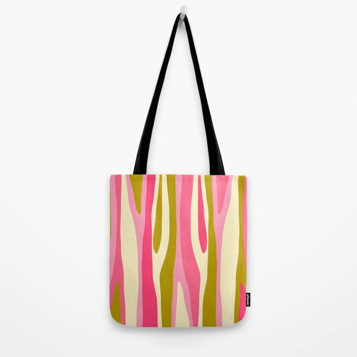 Abstract Wild Stripes Pattern in Pink and Olive Yellow Tote Bag Gallery Image 2