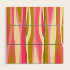 Abstract Wild Stripes Pattern in Pink and Olive Yellow Wood Wall Art Gallery Image 1
