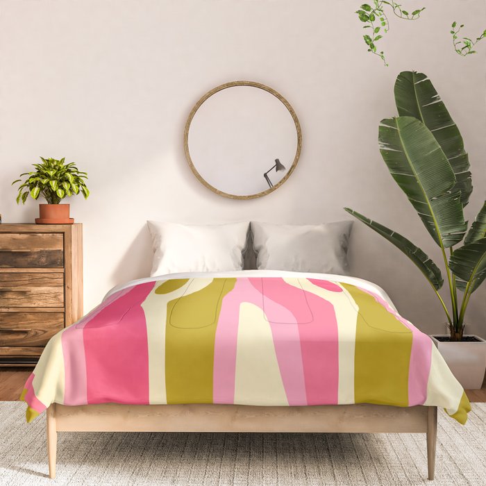Abstract Wild Stripes Pattern in Pink and Olive Yellow Comforter Gallery Image 3
