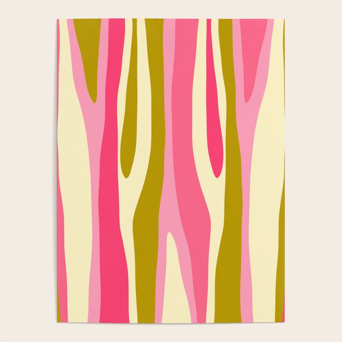 Abstract Wild Stripes Pattern in Pink and Olive Yellow Poster Gallery Image 4