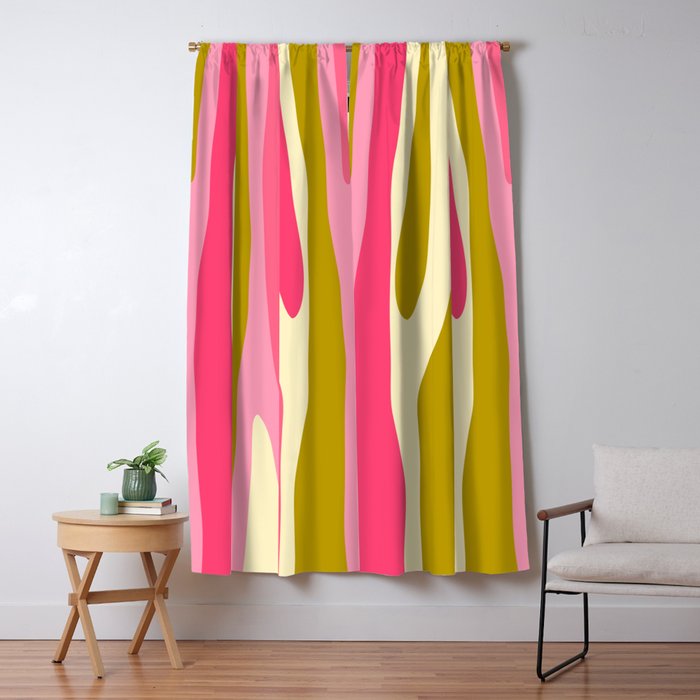 Abstract Wild Stripes Pattern in Pink and Olive Yellow Window Curtain Gallery Image 5