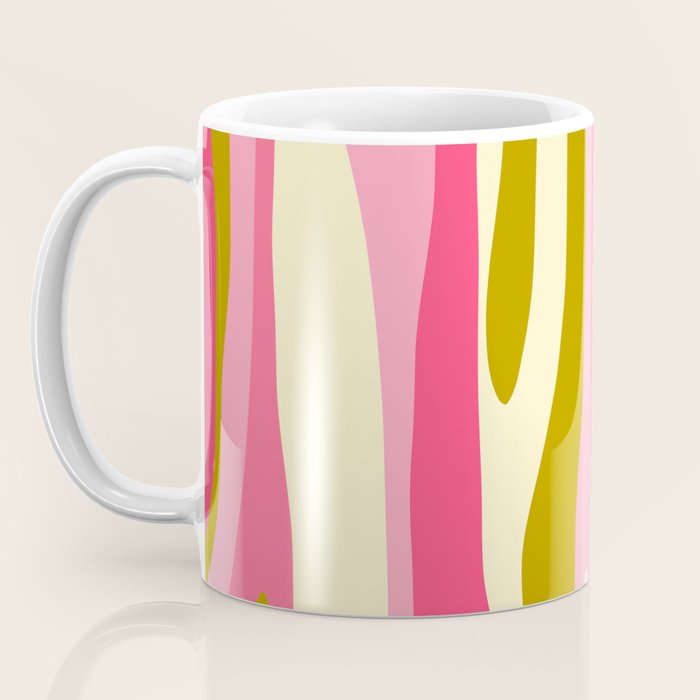 Abstract Wild Stripes Pattern in Pink and Olive Yellow Coffee Mug Gallery Image 3