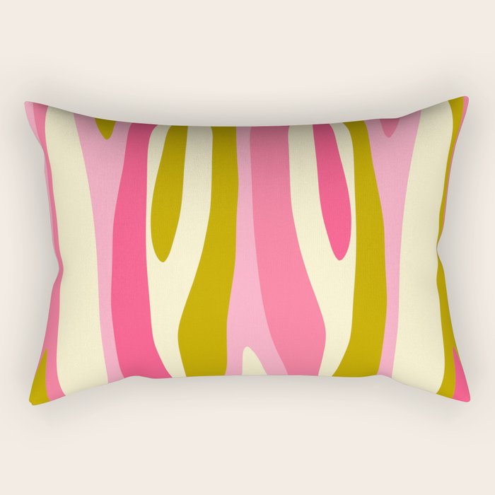 Abstract Wild Stripes Pattern in Pink and Olive Yellow Rectangular Pillow Gallery Image 1
