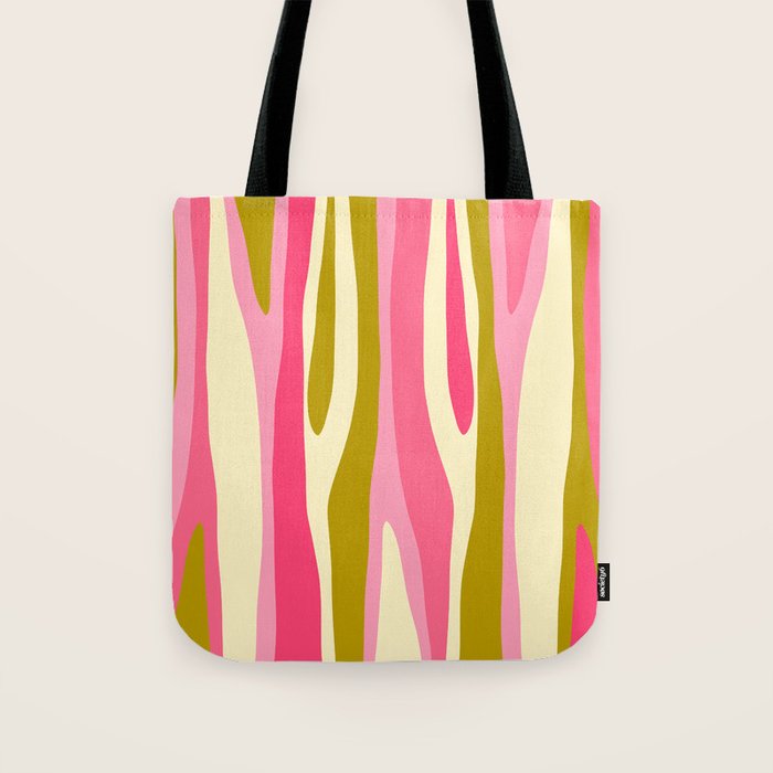 Abstract Wild Stripes Pattern in Pink and Olive Yellow Tote Bag Gallery Image 1