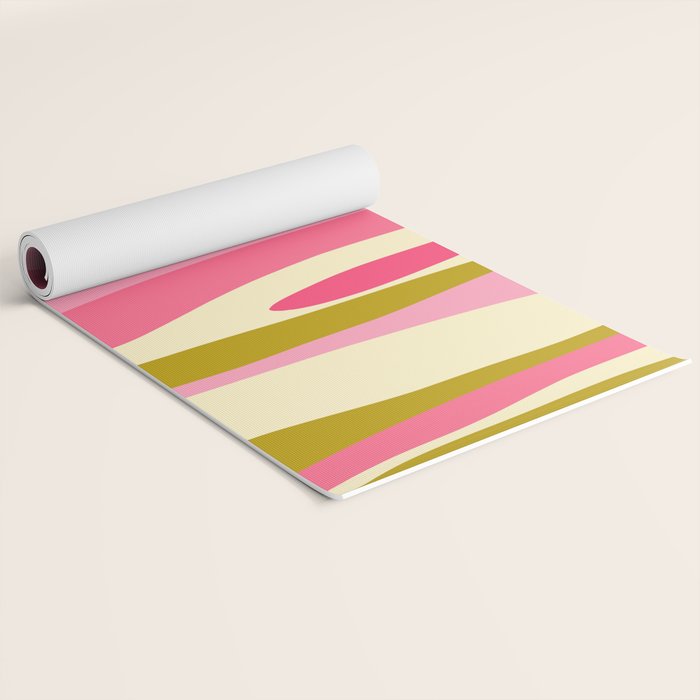 Abstract Wild Stripes Pattern in Pink and Olive Yellow Yoga Mat Gallery Image 2