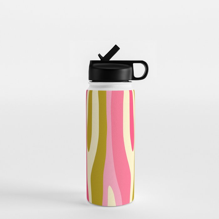 Abstract Wild Stripes Pattern in Pink and Olive Yellow Water Bottle Gallery Image 1