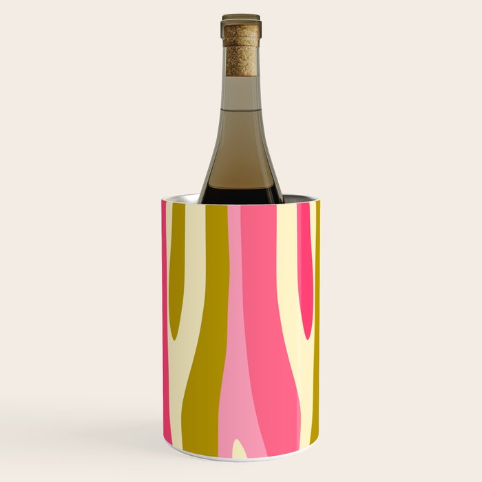 Abstract Wild Stripes Pattern in Pink and Olive Yellow Wine Chiller Gallery Image 1