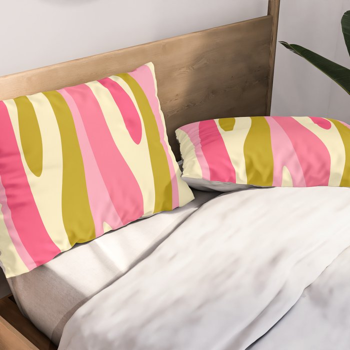 Abstract Wild Stripes Pattern in Pink and Olive Yellow Pillow Sham Gallery Image 2