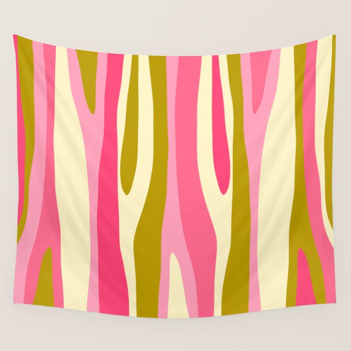 Abstract Wild Stripes Pattern in Pink and Olive Yellow Wall Tapestry Gallery Image 4