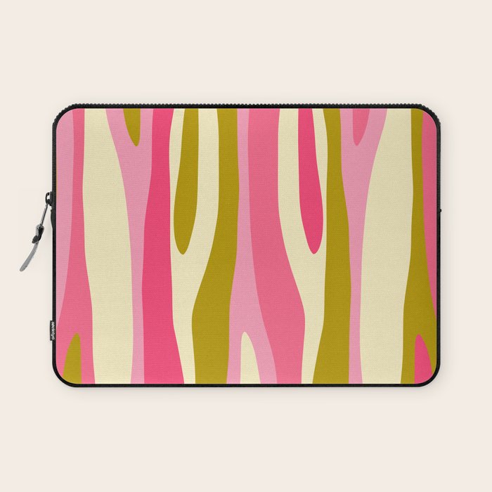 Abstract Wild Stripes Pattern in Pink and Olive Yellow Laptop Sleeve Gallery Image 1