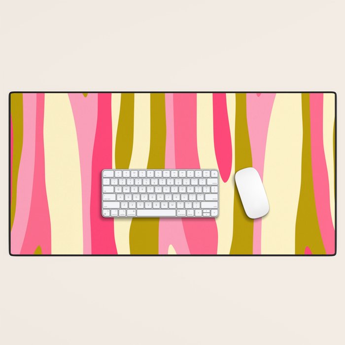 Abstract Wild Stripes Pattern in Pink and Olive Yellow Desk Mat Gallery Image 1