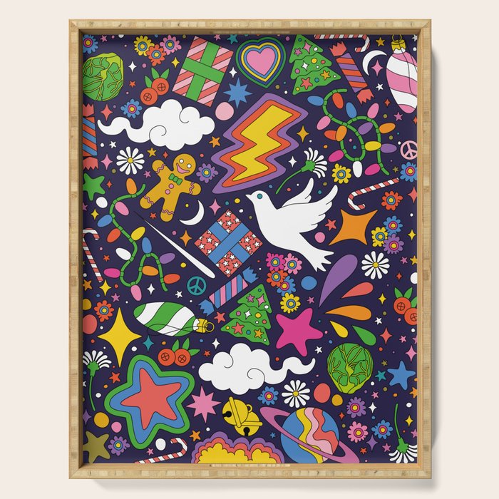 60s 70s psychedelic Modern Christmas Confetti Pattern Serving Tray Gallery Image 1