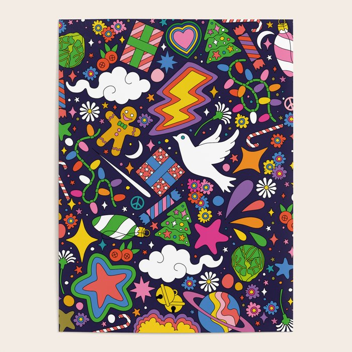 60s 70s psychedelic Modern Christmas Confetti Pattern Poster Gallery Image 4