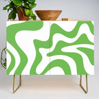 Retro Liquid Swirl Abstract Square in Bright Lime Green and White Credenza Gallery Image 1