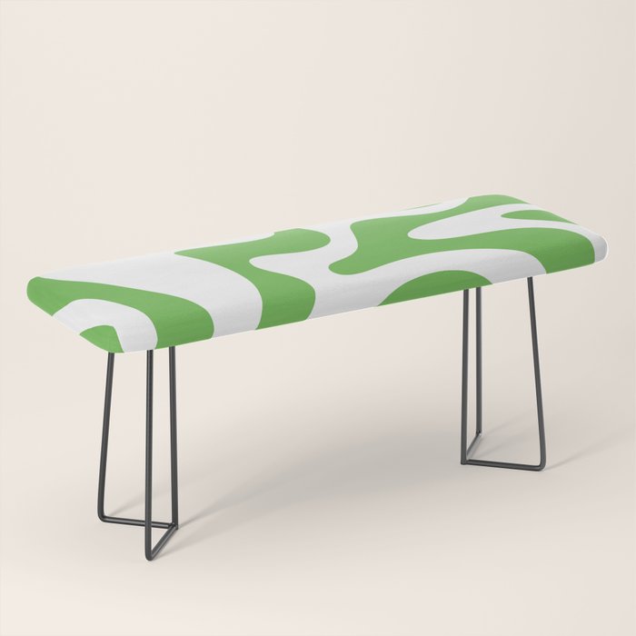 Retro Liquid Swirl Abstract Square in Bright Lime Green and White Bench Gallery Image 1