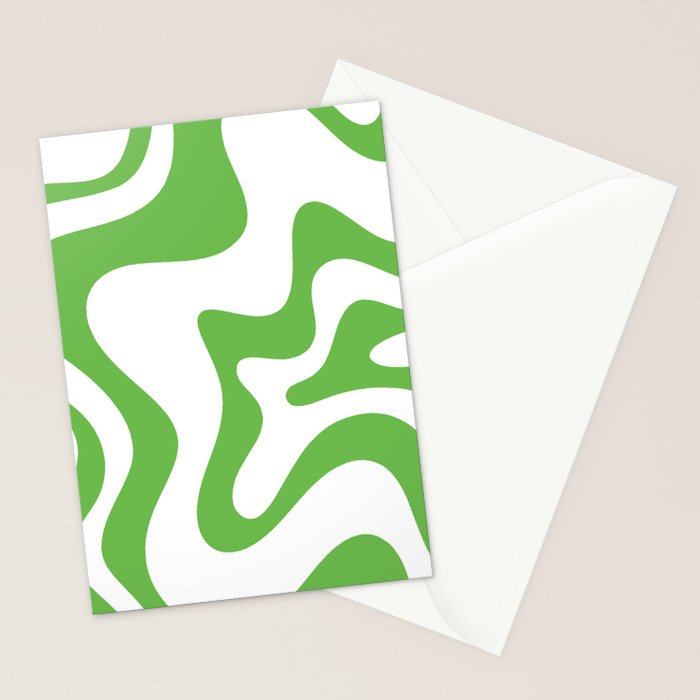 Retro Liquid Swirl Abstract Square in Bright Lime Green and White Stationery Card Gallery Image 2