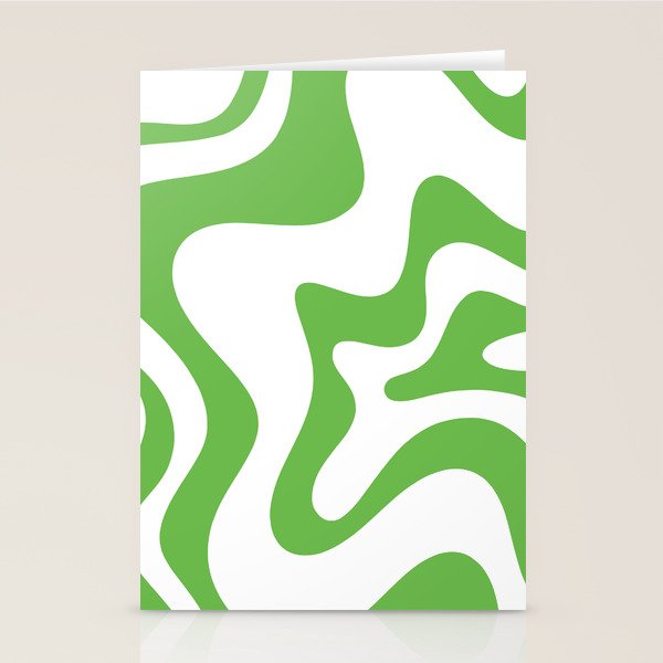 Retro Liquid Swirl Abstract Square in Bright Lime Green and White Stationery Card Gallery Image 2