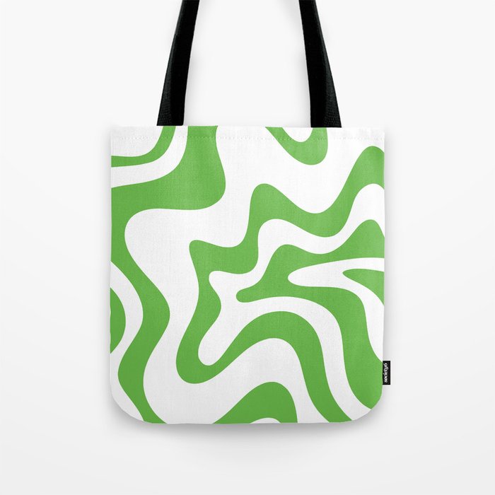 Retro Liquid Swirl Abstract Square in Bright Lime Green and White Tote Bag Gallery Image 1