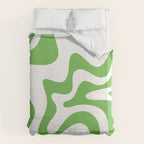 Retro Liquid Swirl Abstract Square in Bright Lime Green and White Duvet Cover Gallery Image 6
