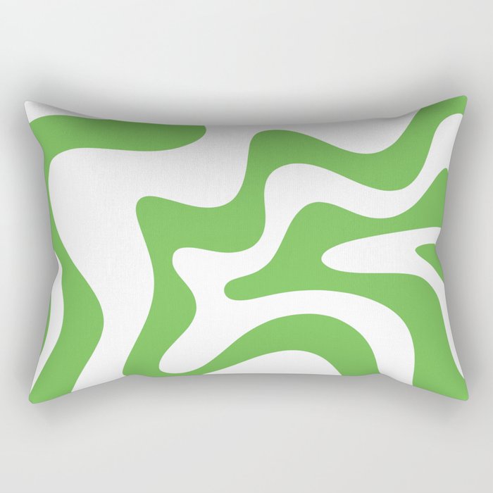 Retro Liquid Swirl Abstract Square in Bright Lime Green and White Rectangular Pillow Gallery Image 1