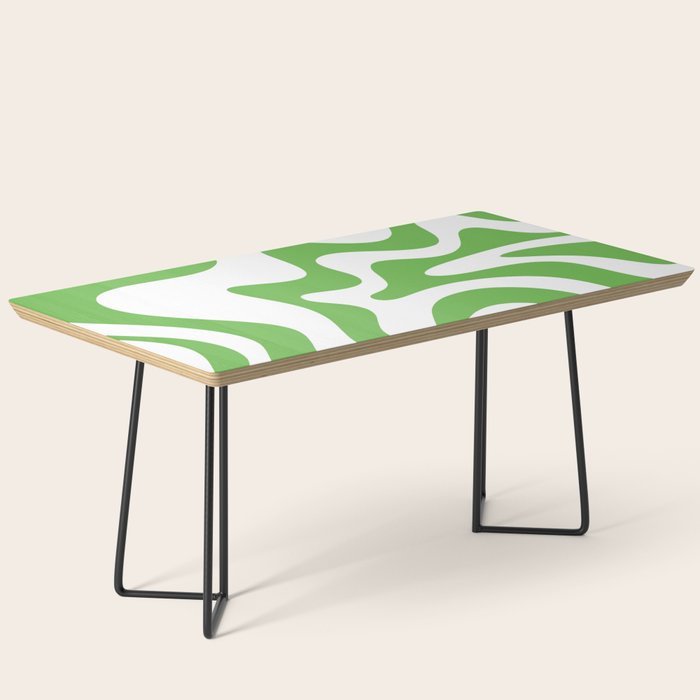 Retro Liquid Swirl Abstract Square in Bright Lime Green and White Coffee Table Gallery Image 1