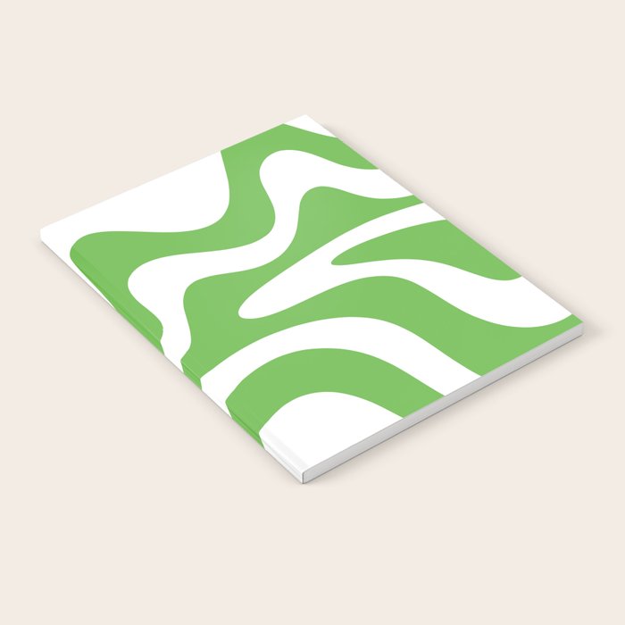 Retro Liquid Swirl Abstract Square in Bright Lime Green and White Notebook Gallery Image 1