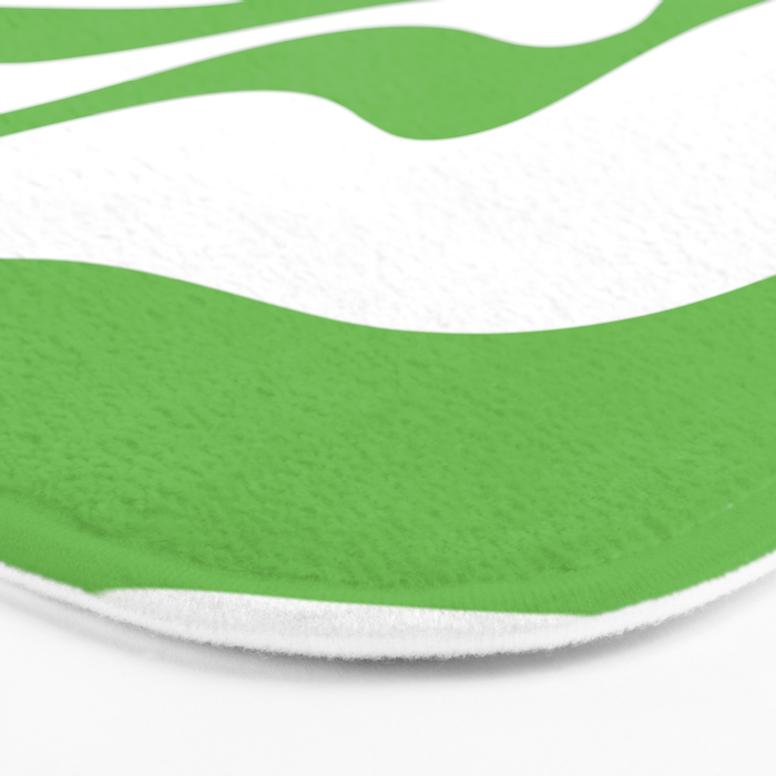 Retro Liquid Swirl Abstract Square in Bright Lime Green and White Bath Mat Gallery Image 3