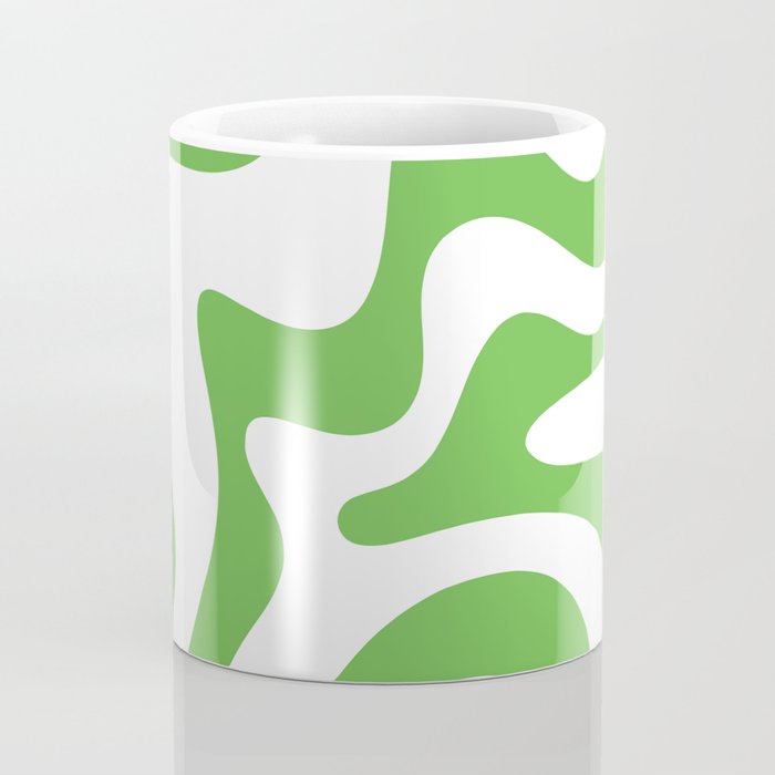 Retro Liquid Swirl Abstract Square in Bright Lime Green and White Coffee Mug Gallery Image 4