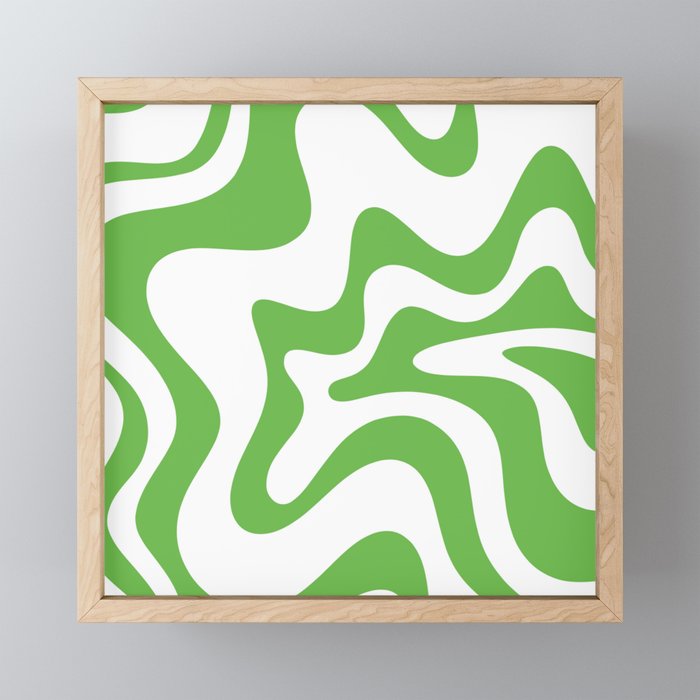 Retro Liquid Swirl Abstract Square in Bright Lime Green and White Mini Art Print Gallery Image 1