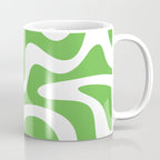 Retro Liquid Swirl Abstract Square in Bright Lime Green and White Coffee Mug Gallery Image 1