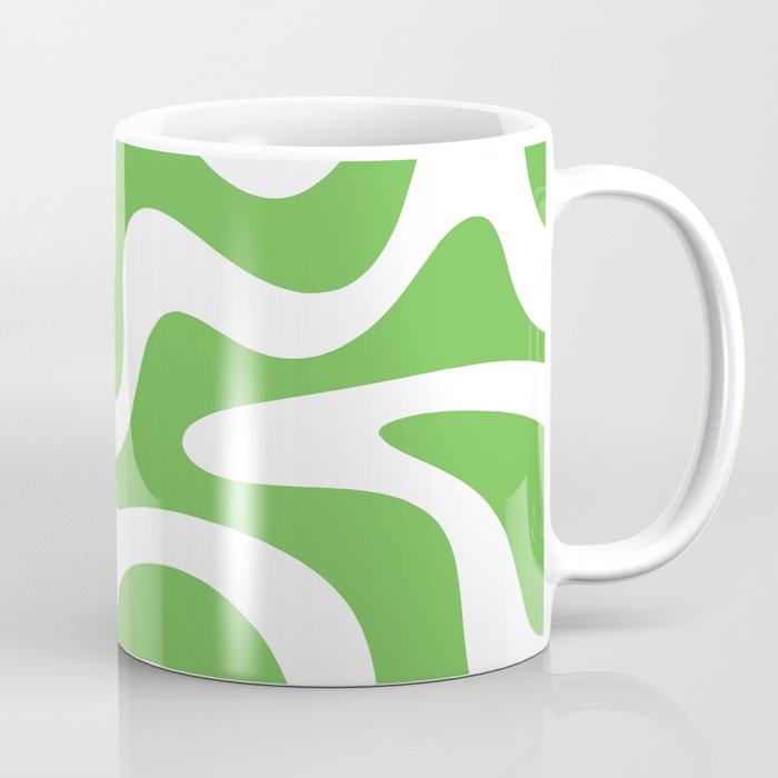 Retro Liquid Swirl Abstract Square in Bright Lime Green and White Coffee Mug Gallery Image 1