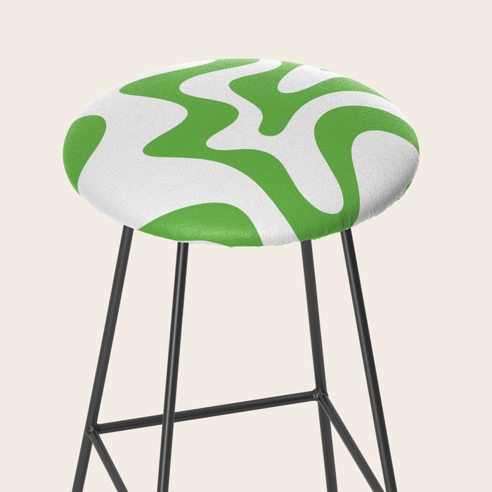 Retro Liquid Swirl Abstract Square in Bright Lime Green and White Stool Gallery Image 2
