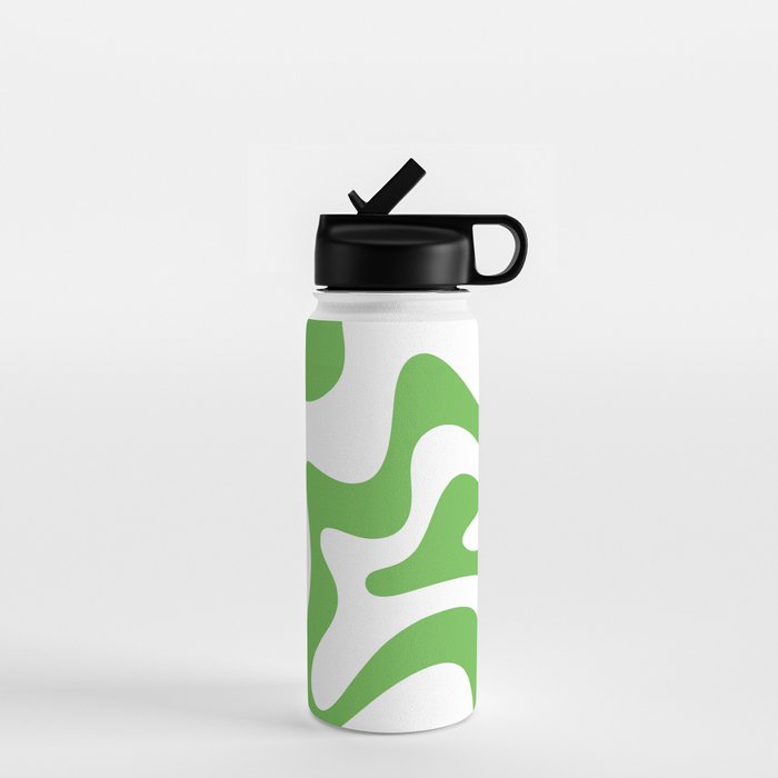 Retro Liquid Swirl Abstract Square in Bright Lime Green and White Water Bottle Gallery Image 1