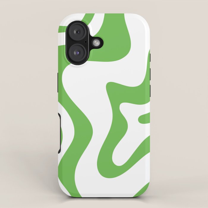 Retro Liquid Swirl Abstract Square in Bright Lime Green and White iPhone Case Gallery Image 1