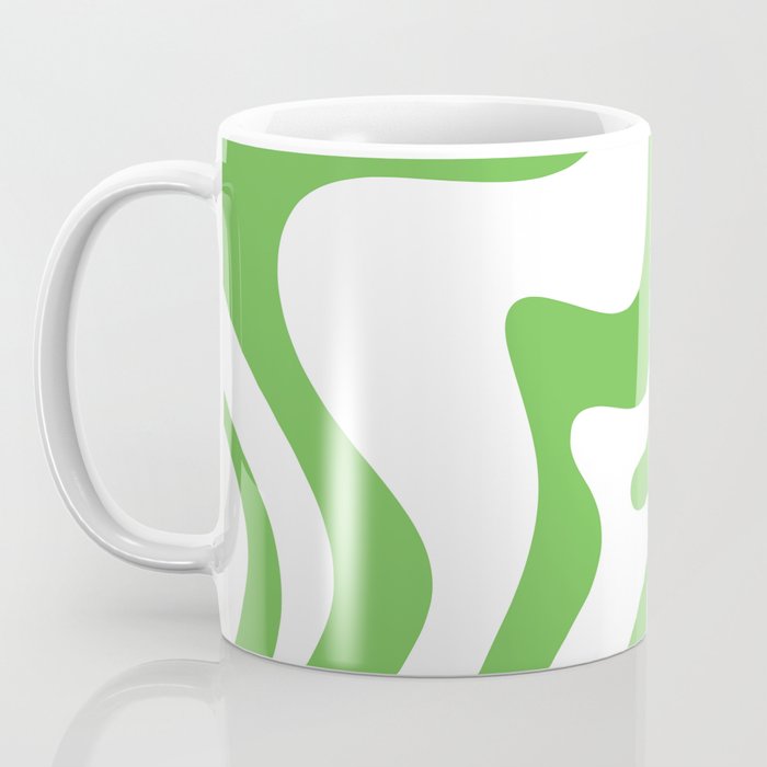 Retro Liquid Swirl Abstract Square in Bright Lime Green and White Coffee Mug Gallery Image 3