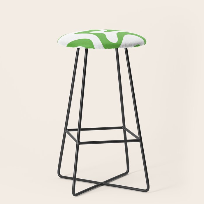 Retro Liquid Swirl Abstract Square in Bright Lime Green and White Stool Gallery Image 1