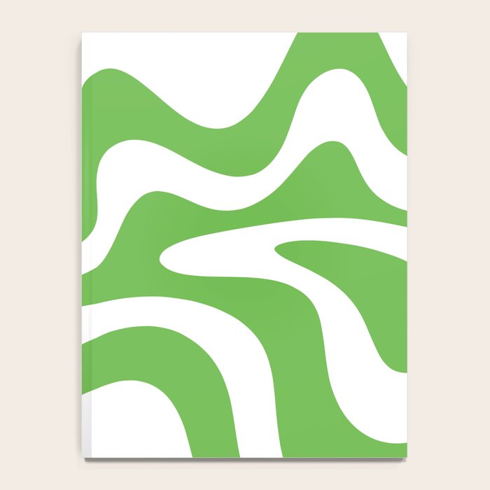 Retro Liquid Swirl Abstract Square in Bright Lime Green and White Notebook Gallery Image 4