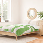 Retro Liquid Swirl Abstract Square in Bright Lime Green and White Duvet Cover Gallery Image 2