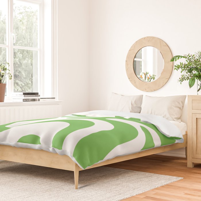 Retro Liquid Swirl Abstract Square in Bright Lime Green and White Duvet Cover Gallery Image 2
