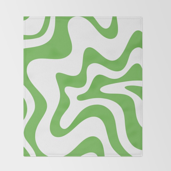 Retro Liquid Swirl Abstract Square in Bright Lime Green and White Throw Blanket Gallery Image 2