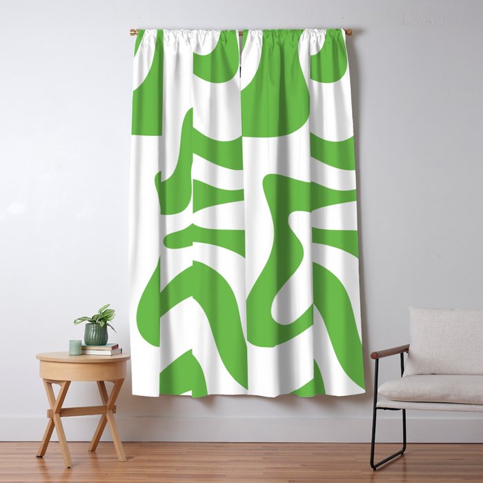 Retro Liquid Swirl Abstract Square in Bright Lime Green and White Window Curtain Gallery Image 5
