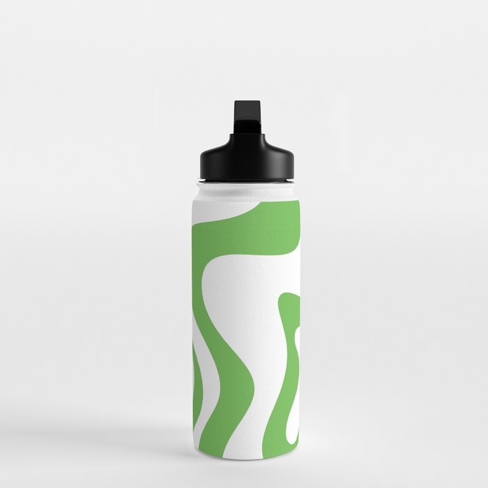 Retro Liquid Swirl Abstract Square in Bright Lime Green and White Water Bottle Gallery Image 3