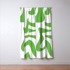 Retro Liquid Swirl Abstract Square in Bright Lime Green and White Window Curtain Gallery Image 3