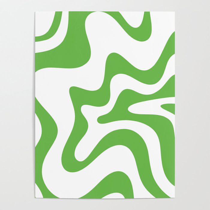 Retro Liquid Swirl Abstract Square in Bright Lime Green and White Poster Gallery Image 4