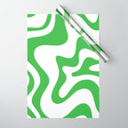 Retro Liquid Swirl Abstract Square in Bright Lime Green and White Wrapping Paper Gallery Image 1