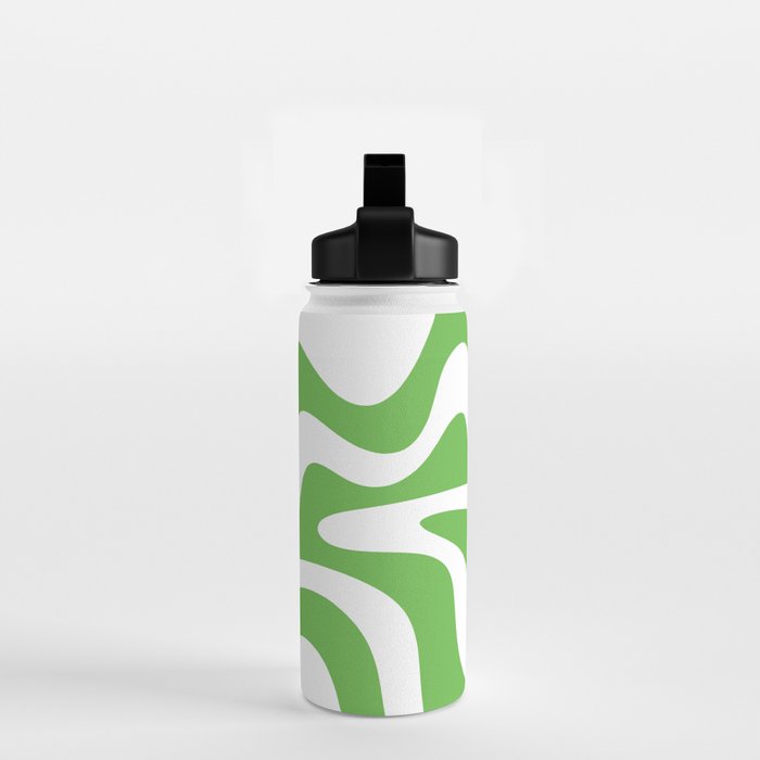 Retro Liquid Swirl Abstract Square in Bright Lime Green and White Water Bottle Gallery Image 2