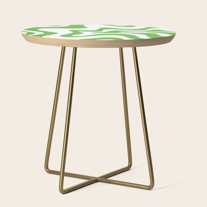 Retro Liquid Swirl Abstract Square in Bright Lime Green and White Side Table Gallery Image 1