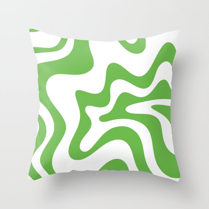 Retro Liquid Swirl Abstract Square in Bright Lime Green and White Throw Pillow Gallery Image 6