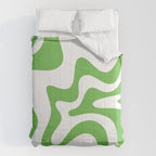 Retro Liquid Swirl Abstract Square in Bright Lime Green and White Comforter Gallery Image 6