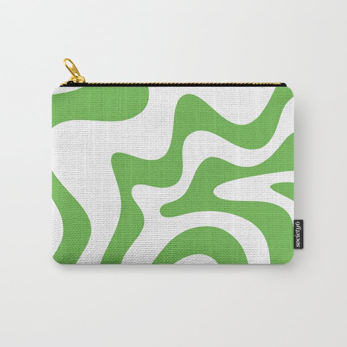 Retro Liquid Swirl Abstract Square in Bright Lime Green and White Carry All Pouch Gallery Image 1